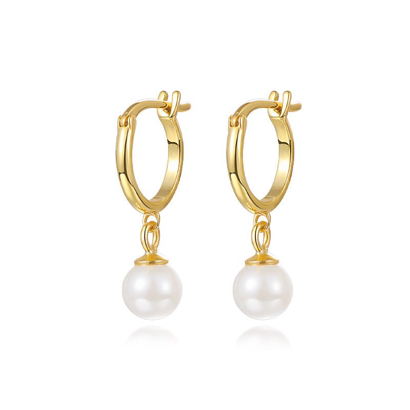 Sterling Silver Pearl Geometric Hoop Earrings
