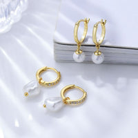 Sterling Silver Pearl Geometric Hoop Earrings