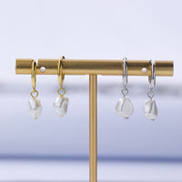 Sterling Silver Pearl Geometric Hoop Earrings