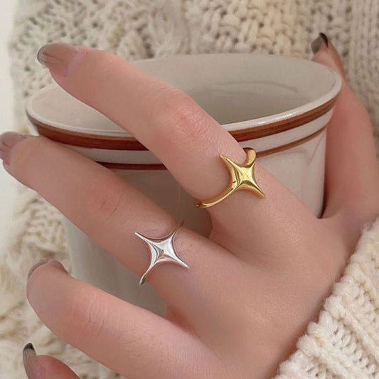 Four-Pointed Star Adjustable Sterling Silver Ring