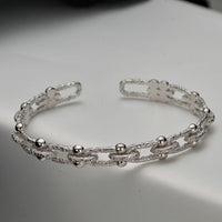 Irregular Pattern 925 Sterling Silver Curb Bead Chain Open Bangle