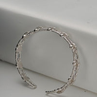 Irregular Pattern 925 Sterling Silver Curb Bead Chain Open Bangle