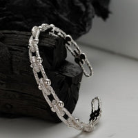 Irregular Pattern 925 Sterling Silver Curb Bead Chain Open Bangle