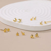 Mini Crystal Moon, Star, Smile, Cross & Mushroom Sterling Silver Stud Earrings