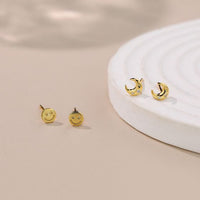 Mini Crystal Moon, Star, Smile, Cross & Mushroom Sterling Silver Stud Earrings