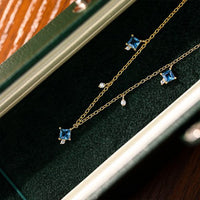 Blue Square Crystal 925 Sterling Silver Necklace
