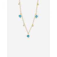 Blue Square Crystal 925 Sterling Silver Necklace