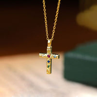 Colorful Crystal Crossa Necklace in 925 Sterling Silver