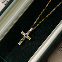 Colorful Crystal Crossa Necklace in 925 Sterling Silver