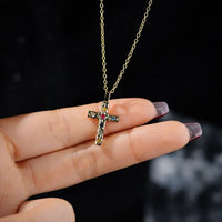 Colorful Crystal Crossa Necklace in 925 Sterling Silver