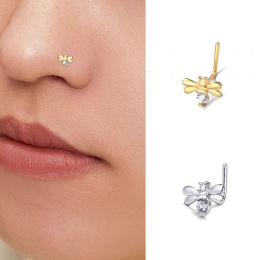 Mini CZ Honey Bee L-Shape Nose Stud
