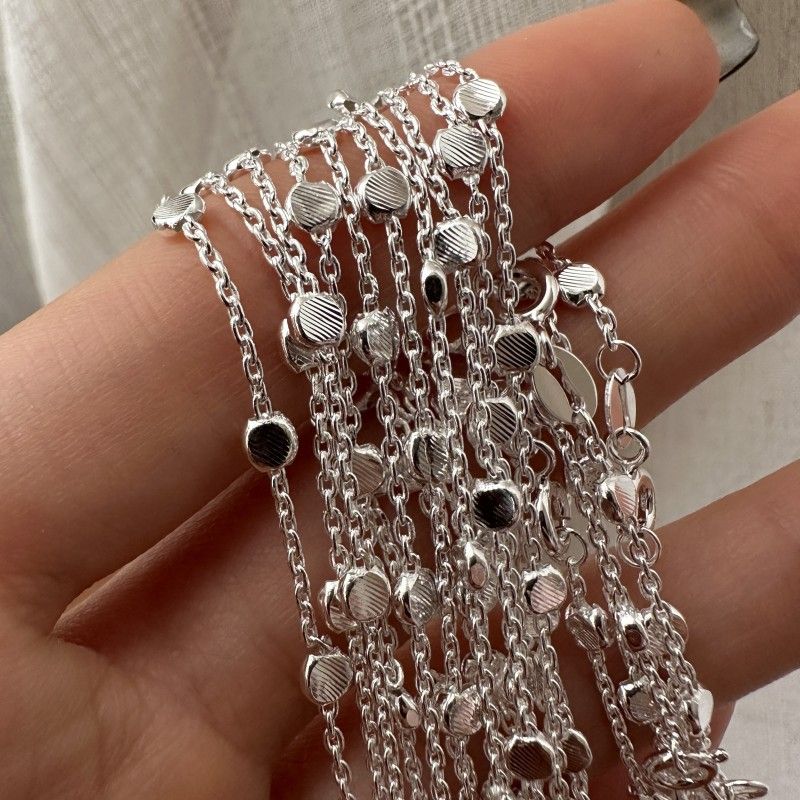 Round Shining Bead Curb Chain Necklace, 925 Sterling Silver