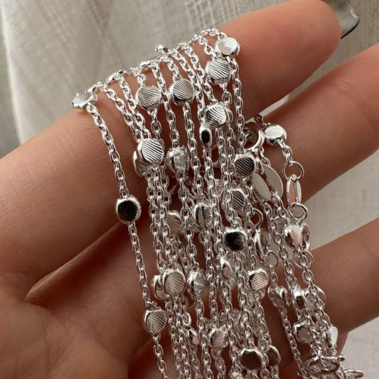 Round Shining Bead Curb Chain Necklace, 925 Sterling Silver