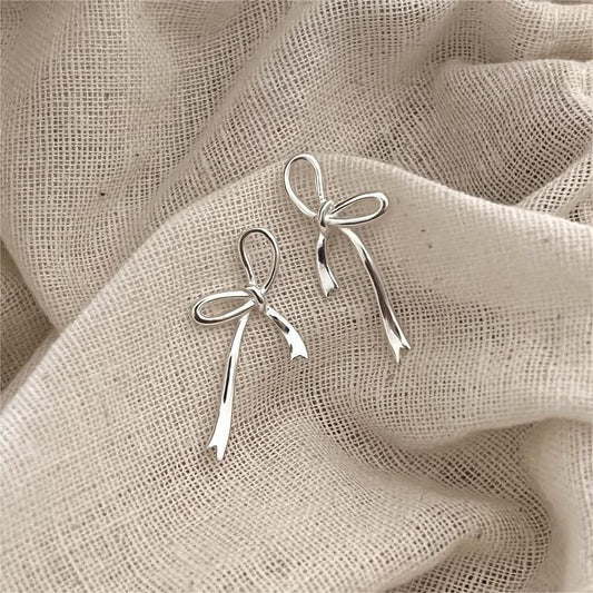 Hollow Bow-Knot 925 Sterling Silver Stud Earrings