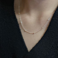 Minimal Square Geometry 925 Sterling Silver Mini Bead Necklace