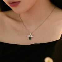 Baguette Green Crystal Bow Knot Necklace, Ring & Studs Set