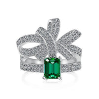 Baguette Green Crystal Bow Knot Necklace, Ring & Studs Set