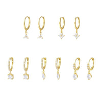 Geometric Water Drop Cubic Zirconia Hoop Earrings in 925 Sterling Silver