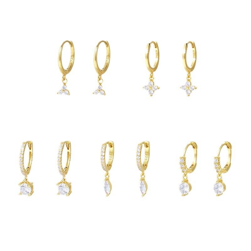 Geometric Water Drop Cubic Zirconia Hoop Earrings in 925 Sterling Silver