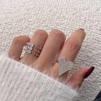 Micro-Set Crystal Heart Claw Adjustable Ring