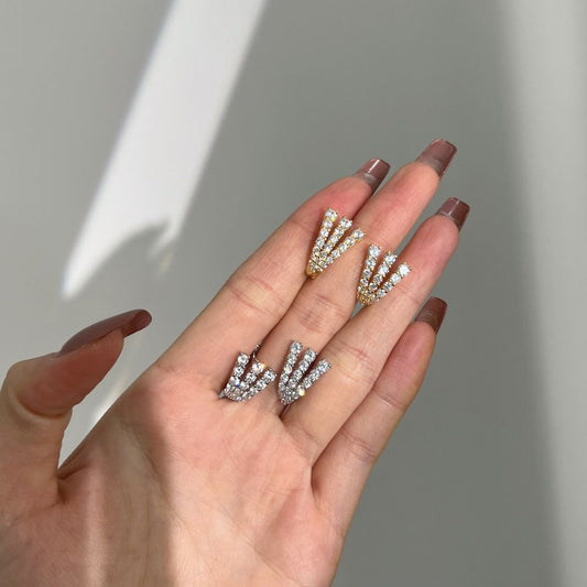 Micro Setting CZ Three-Claw 925 Sterling Silver Hoop Earrings