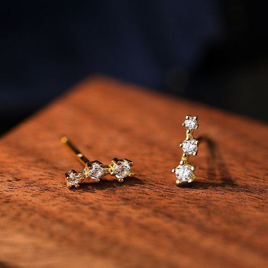 Three CZ Strip Geometry 925 Sterling Silver Stud Earrings