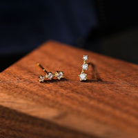 Three Crystal Strip Geometry 925 Sterling Silver Stud Earrings