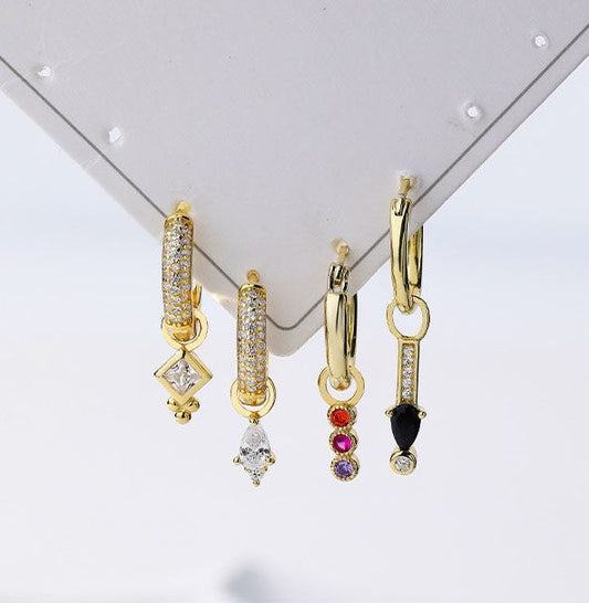 Colorful CZ Drop Earrings, 925 Sterling Silver
