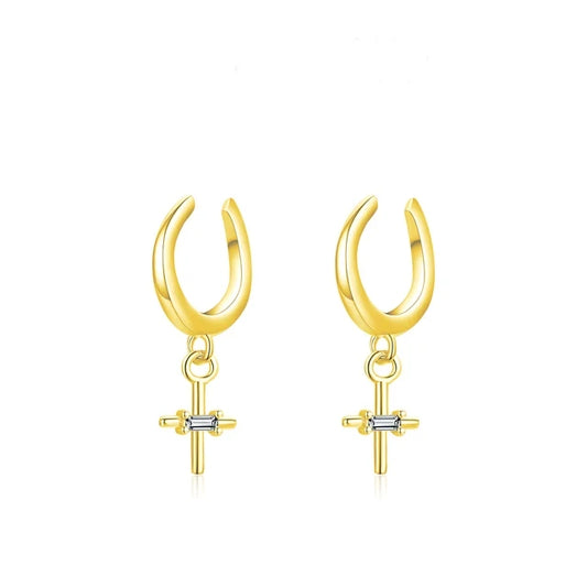 Sterling Silver Simple Cross Clip Earrings