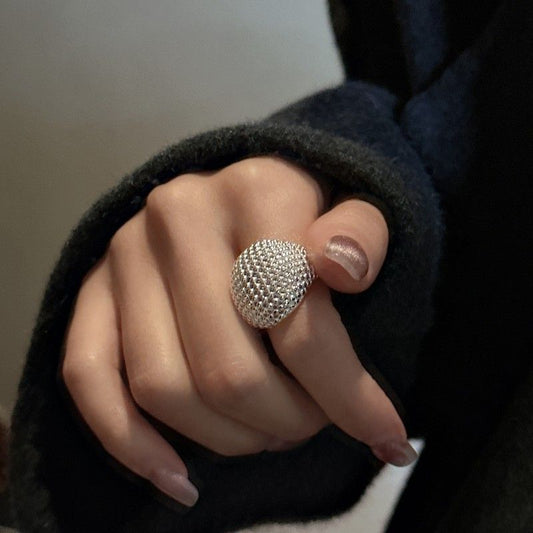 Masculine Mini Beads Round Adjustable 925 Sterling Silver Ring