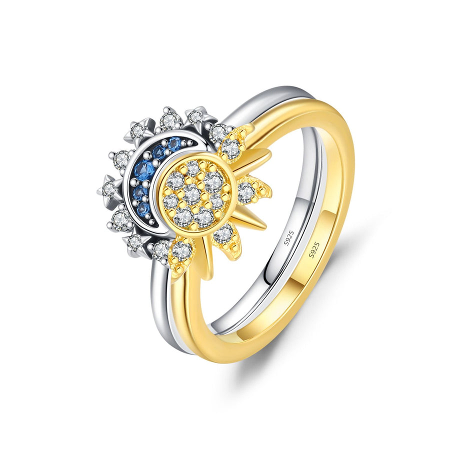 Moon and Sun Stackable Couple Rings in 925 Sterling Silver