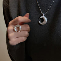Matte Irregular Crescent Moon Sterling Silver Adjustable Ring