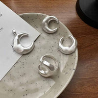 Matte Irregular Crescent Moon Sterling Silver Adjustable Ring