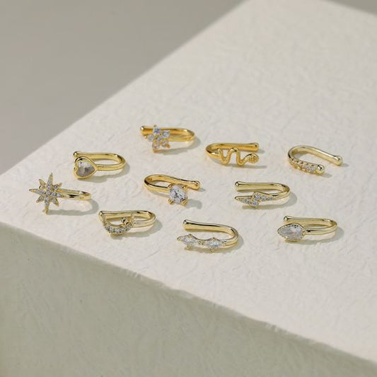 CZ Geometry Single Non-Pierced 925 Sterling Silver Earring (Various Motifs)