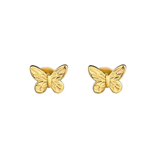 Flying Butterfly 925 Sterling Silver Screw Flat Stud Earring (Single)