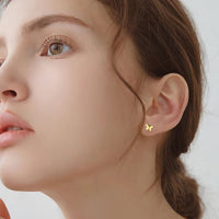 Flying Butterfly 925 Sterling Silver Screw Flat Stud Earring (Single)