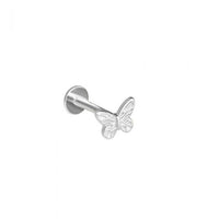 Flying Butterfly 925 Sterling Silver Screw Flat Stud Earring (Single)