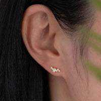 Mini Crystal Waterdrop Baguette Flower 925 Sterling Screw Flat Ear Earring (Single)