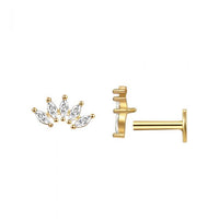 Crystal Crown Screw Flat Stud Earring (925 Sterling Silver, Single)