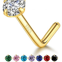 Colorful Round Crystal L-Shape Nose Stud in 925 Sterling Silver