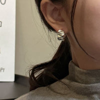 Irregular Folding C Shape 925 Sterling Silver Hoop Earrings
