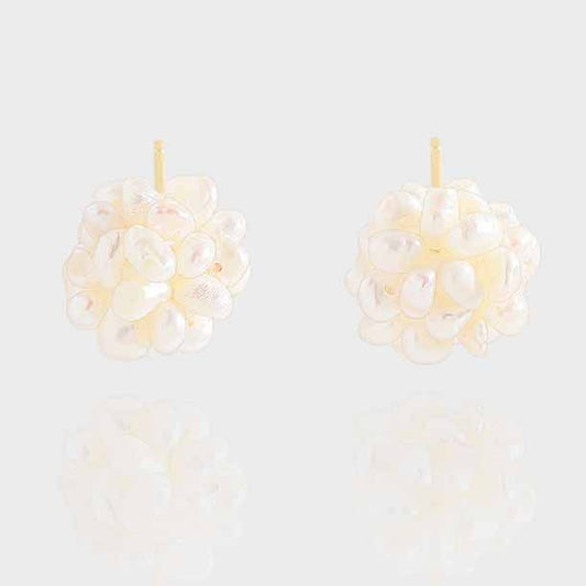 Natural Pearl Fireworks Ball Sterling Silver Stud Earrings