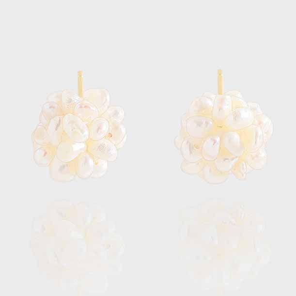 Natural Pearl Fireworks Ball Sterling Silver Stud Earrings