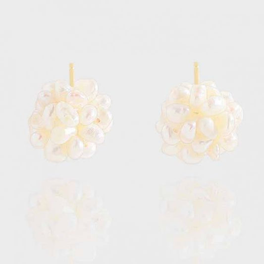 Natural Pearl Fireworks Ball Sterling Silver Stud Earrings