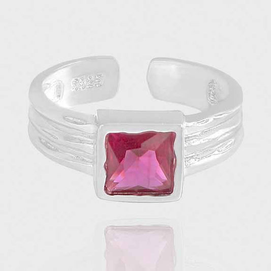Red Square CZ Geometry 925 Sterling Silver Adjustable Ring