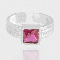 Red Square Crystal Geometry 925 Sterling Silver Adjustable Ring