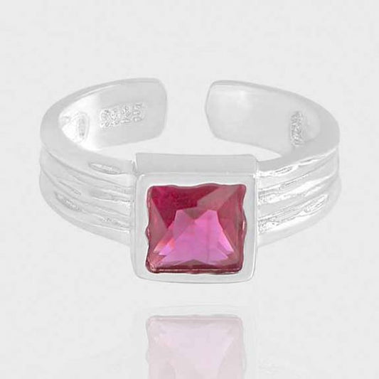 Red Square CZ Geometry 925 Sterling Silver Adjustable Ring