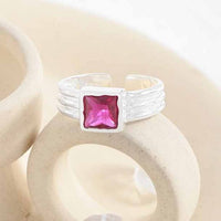 Red Square Crystal Geometry 925 Sterling Silver Adjustable Ring