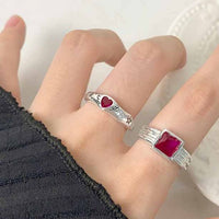 Red Square Crystal Geometry 925 Sterling Silver Adjustable Ring