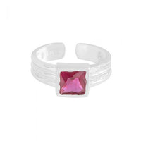 Red Square Crystal Geometry 925 Sterling Silver Adjustable Ring
